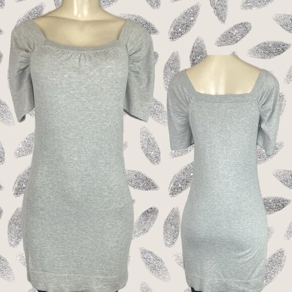 Banana Republic PS Gray Heather Square Neck Silk Cashmere Mix Short Sleeve Dress - Picture 1 of 6